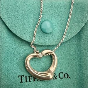 Tiffany and co Elsa Peretti Diamond Medium Open Heart Necklace